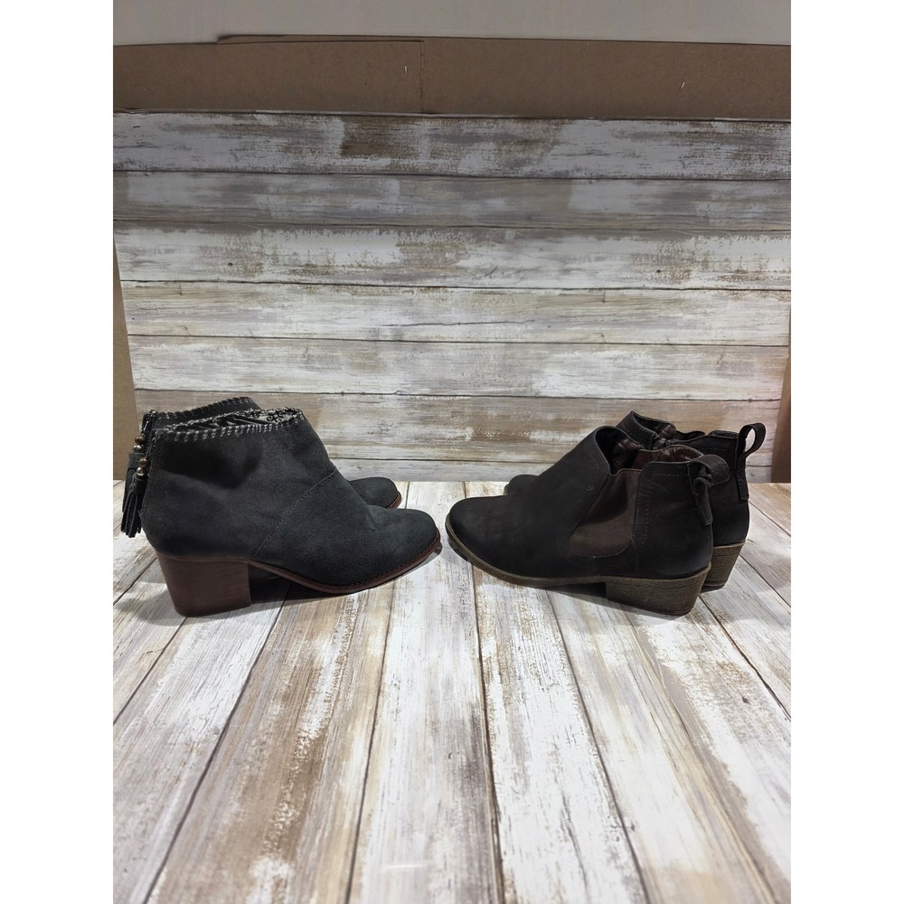 Merona ( Brown) & Toms (Gray)Womens Boots size 6 Booties Block heal Zip Slip